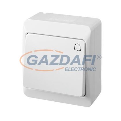   ELEKTRO-PLAST 0337-02 "Hermes" nyomó kapcsoló csengőjellel, falon kívüli, fehér, IP44, 250V, 10A