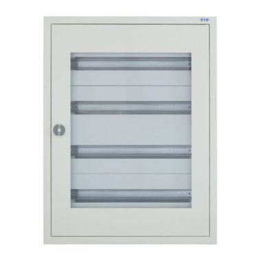 EATON 103121 BF-UT-4/132-C süllyeszett komplett installációselosztó átlátszó ajtó, IP30, fehér