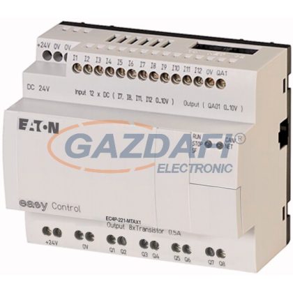   EATON 106396 EC4P-221-MTAX1 24VDC,12DI(4AI)/8DO/1AO, kijelző nélkül