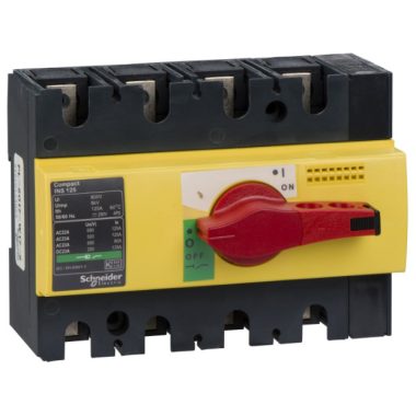 SCHNEIDER 28927 INS 125 4P red switch lever, yellow front panel