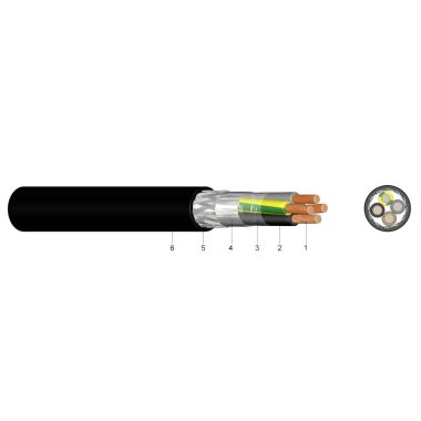 2YSLCYK 4x1,5mm2 Árnyékolt kültéri motorbekötő kábel PVC 0,6/1kV fekete