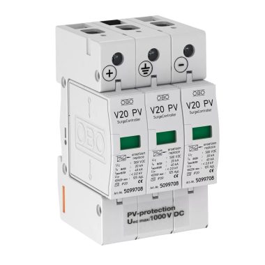 OBO 5094608 V20-C 3-PH-1000 Surgecontroller V20 hárompólusú, napelemes rendszerhez, 1000V