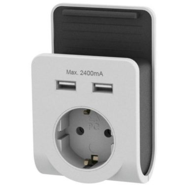 GAO 6005H köztes csatlakozó 2db USB töltővel és mobiltelefon tartóval, 250V, 16A