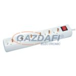   GAO 6618H 6-os elosztó, kapcsolóval, 3m H05VV-F 3x1,0mm2 kábellel, fehér, 230V, 10A, max .: 2300W