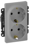 LEGRAND 753326 Valena Life 2x2P + F socket with child protection, integrated cover, without frame, with spring cable connection aluminum