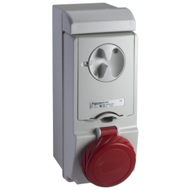 SCHNEIDER 83195 UNIKA Wall-mounted, lockable socket, 2P + F, 9h, 32A, 415V, IP65, with fuse