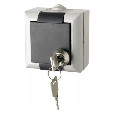 GAO 9172H "Business line" key, flap, earthed socket with child protection, wall-mounted, gray, 230V, 16A, IP54