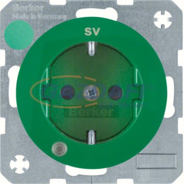 BERKER 41102003 süllyesztett kontrollámpás dugalj, fokozott érintésvédelemmel, fényes zöld, R.1/R.3, 250V, 16A