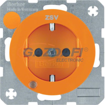   BERKER 41102007 süllyesztett kontrollámpás dugalj, fokozott érintésvédelemmel, fényes narancs, R.1/R.3, 250V, 16A