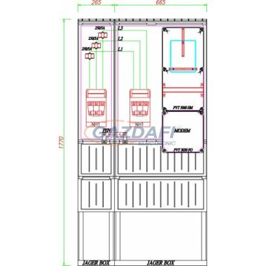 CSATÁRI PLAST PVT-K-L 250S 200/5 ÁV, Áramváltós mérőhely, 930x250mm