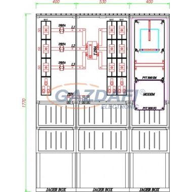 CSATÁRI PLAST PVT K-L 250S2T, Áramváltós mérőhely, 1330x320mm