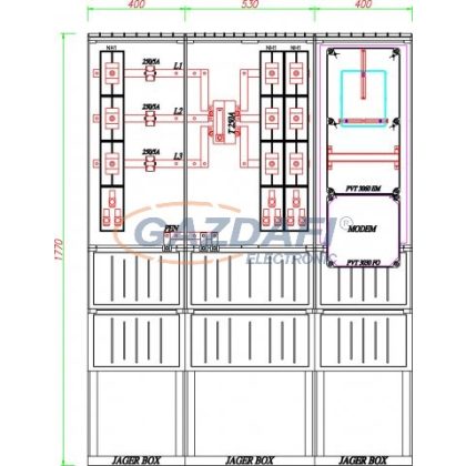   CSATÁRI PLAST PVT K-L 250S2T, Áramváltós mérőhely, 1330x320mm