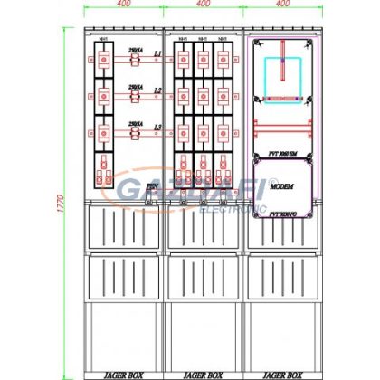   CSATÁRI PLAST PVT K-L 250S3 150/5 ÁV, Áramváltós mérőhely, 1200x320mm