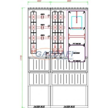 CSATÁRI PLAST PVT K-L 400S2 200/5ÁV, Áramváltós mérőhely, 1065x320mm