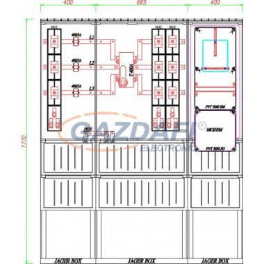 CSATÁRI PLAST PVT K-L 400S2T 100/5 ÁV, Áramváltós mérőhely, 1465x320mm