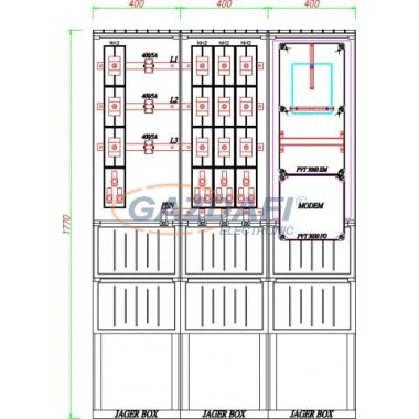 CSATÁRI PLAST PVT K-L 400S3 200/5ÁV, Áramváltós mérőhely, 1200x320mm