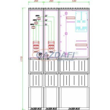 CSATÁRI PLAST PVT K-L 100S-NY Áramváltós mérőhely, nyitható szerelőlappal, 1060x250mm