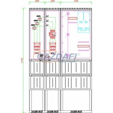 CSATÁRI PLAST PVT K-L 100ST-NY, Áramváltós mérőhely, nyitható szerelőlappal, 1060x250mm