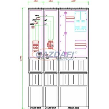 CSATÁRI PLAST PVT K-L 100T-NY, Áramváltós mérőhely, nyitható szerelőlappal, 1060x250mm