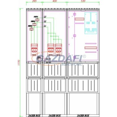 CSATÁRI PLAST PVT K-L 100S2-NY, Áramváltós mérőhely, nyitható szerelőlappal, 1195x250mm