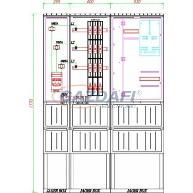 CSATÁRI PLAST PVT K-L 100S3-Ny, Áramváltós mérőhely, nyitható szerelőlappal, 1195x250mm