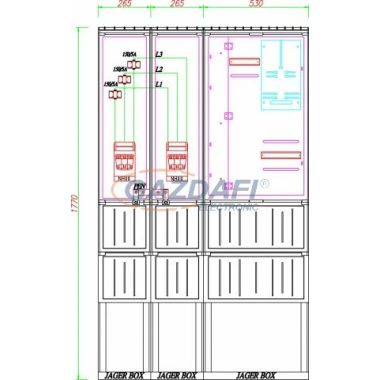 CSATÁRI PLAST PVT K-L 160S-NY, Áramváltós mérőhely, nyitható szerelőlappal, 1060x250mm