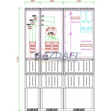 CSATÁRI PLAST PVT K-L 160S2T-NY, Áramváltós mérőhely, nyitható szerelőlappal, 1195x250mm