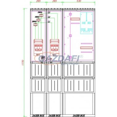 CSATÁRI PLAST PVT K-L 250S-NY, Áramváltós mérőhely, nyitható szerelőlappal, 1060x250mm