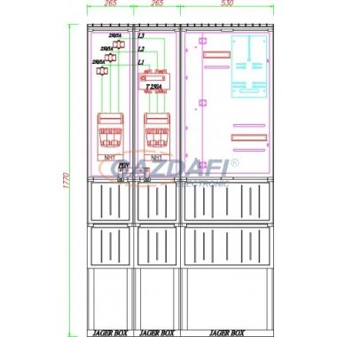 CSATÁRI PLAST PVT K-L 250ST-NY, Áramváltós mérőhely, nyitható szerelőlappal, 1060x250mm