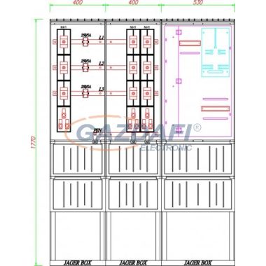 CSATÁRI PLAST PVT K-L 250S2-NY, Áramváltós mérőhely, nyitható szerelőlappal, 1330x320mm