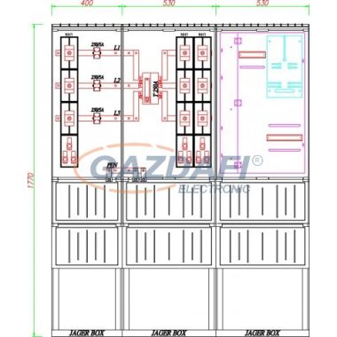 CSATÁRI PLAST PVT K-L 250S2T-NY, Áramváltós mérőhely, nyitható szerelőlappal, 1460x320mm