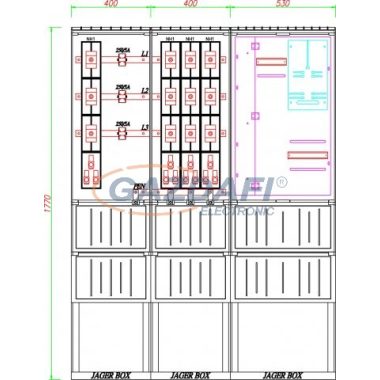 CSATÁRI PLAST PVT K-L 250S3-NY, Áramváltós mérőhely, nyitható szerelőlappal, 1330x320mm