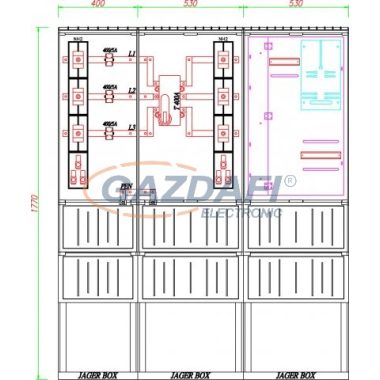 CSATÁRI PLAST PVT K-L 400ST-NY, Áramváltós mérőhely, nyitható szerelőlappal, 1460x320mm