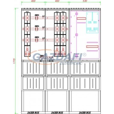 CSATÁRI PLAST PVT K-L 400S2-NY, Áramváltós mérőhely, nyitható szerelőlappal, 1330x320mm