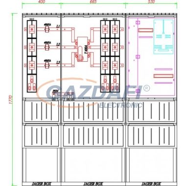 CSATÁRI PLAST PVT K-L 400S2T-NY, Áramváltós mérőhely, nyitható szerelőlappal, 1595x320mm