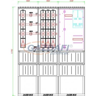 CSATÁRI PLAST PVT K-L 400S3-NY, Áramváltós mérőhely, nyitható szerelőlappal, 1330x320mm