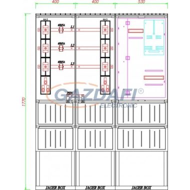 CSATÁRI PLAST PVT K-L 630S-NY, Áramváltós mérőhely, nyitható szerelőlappal, 1330x320mm