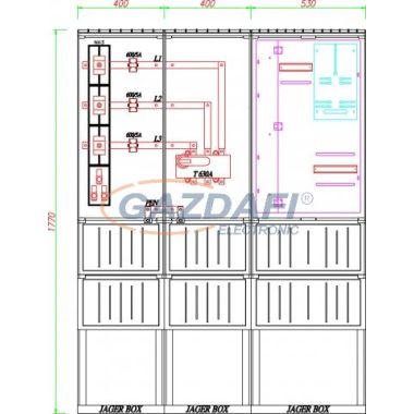 CSATÁRI PLAST PVT K-L 630T-NY, Áramváltós mérőhely, nyitható szerelőlappal, 1330x320mm