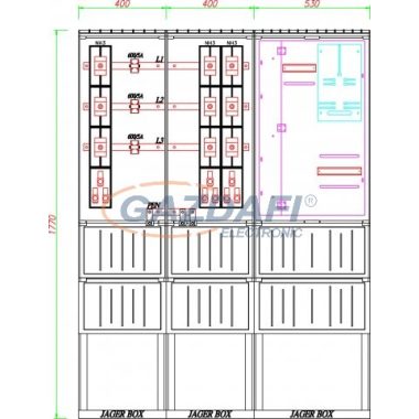 CSATÁRI PLAST PVT K-L 630S2-NY, Áramváltós mérőhely, nyitható szerelőlappal, 1330x320mm