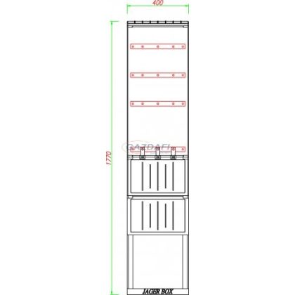   CSATÁRI PLAST PVT K-L 40 FE, Földkábelelosztó szekrény sínezéssel és biztosítósorral, 3xNH2, 400x1770/250mm