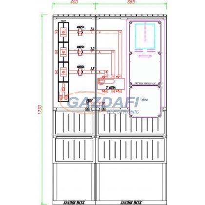   CSATÁRI PLAST PVT-K-L EON 400T 200/5 ÁV, Áramváltós mérőhely, 1065x320mm