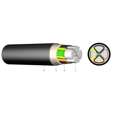 E-AY2Y-J 1x120 mm2 PVC szigetelésű erősáramú kábel alumínium vezetővel, PE külső köpennyel 0,6/1kV  fekete