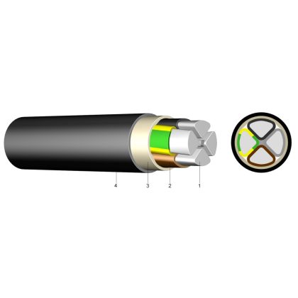   E-AY2Y-J 1x120 mm2 PVC szigetelésű erősáramú kábel alumínium vezetővel, PE külső köpennyel 0,6/1kV  fekete