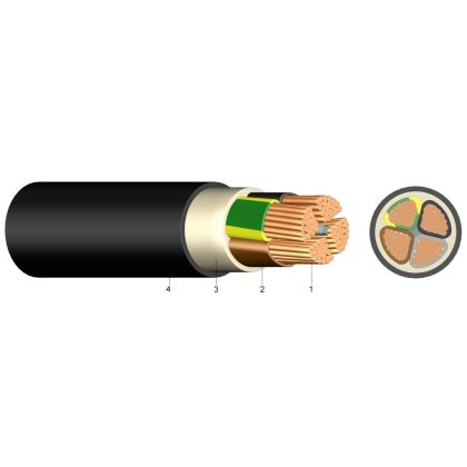   E-Y2Y-J 4x10 mm2 PVC szigetelésű erősáramú kábel, rézvezetővel, PE külső köpennyel 0,6/1kV  fekete