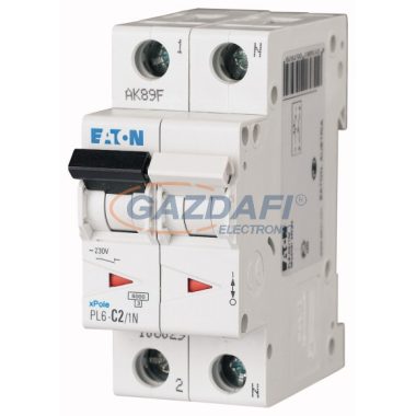 EATON 164907 Kismegszakító, 6kA  PL6-B2/1N -  2 A, 1P+N, karakterisztika: B