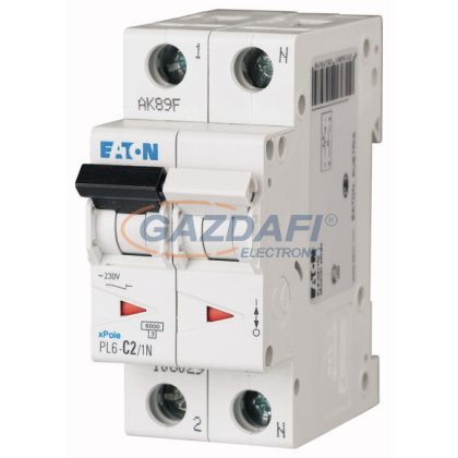   EATON 164907 Kismegszakító, 6kA  PL6-B2/1N -  2 A, 1P+N, karakterisztika: B