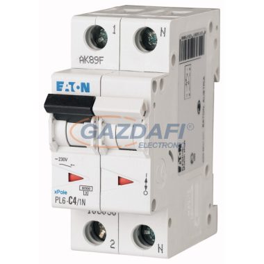 EATON 164913 Kismegszakító, 6kA  PL6-B4/1N -  4 A, 1P+N, karakterisztika: B