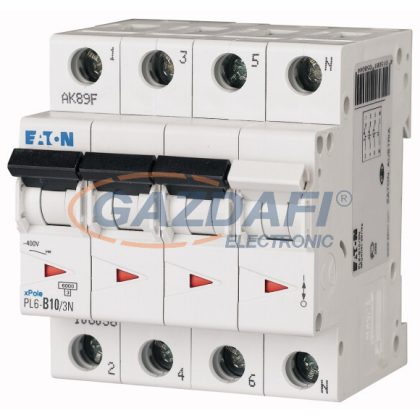   EATON165031 Kismegszakító, 6kA  PL6-D10/3N -  10 A, 3P+N, karakterisztika: D