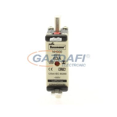 EATON 63NHG000BI NH-betét 63A, DIN 000 méret, 500V AC, gG, szig.fül