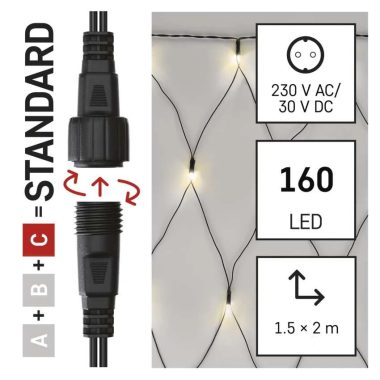 EMOS D1DW01 Standard LED sorolható karácsonyi füzér – háló, 1,5x2 m, kültéri, meleg fehér, időzítő, 2 W, 230 V AC, IP44